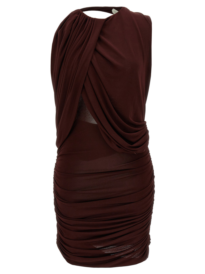 Magda Butrym Draped Halter Neck Open Back Dress In Burgundy