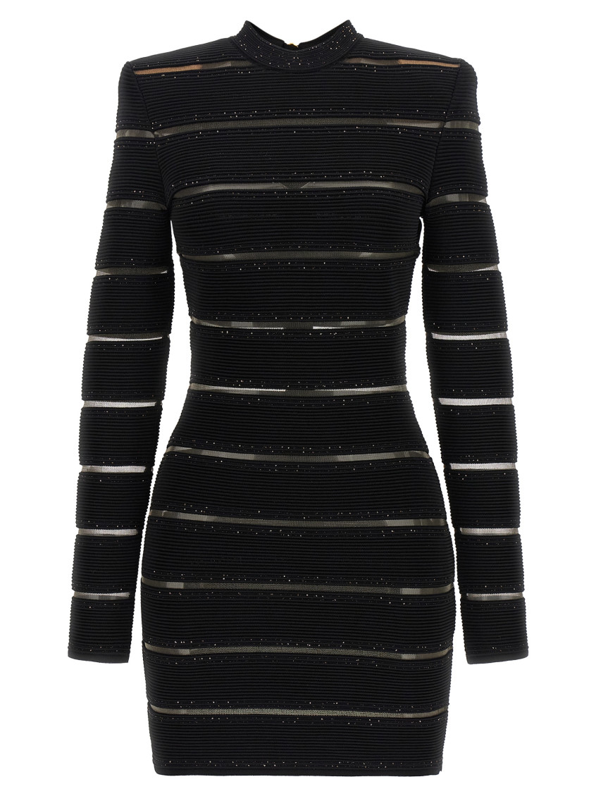 Balmain Black Glitter Striped Bodycon Mini Dress for Women Online USA at  Darveys.com