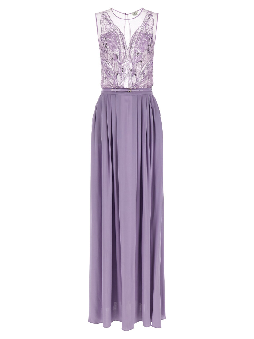 Elisabetta Franchi Purple Crew Neck Long Dress for Women Online USA at  Darveys.com