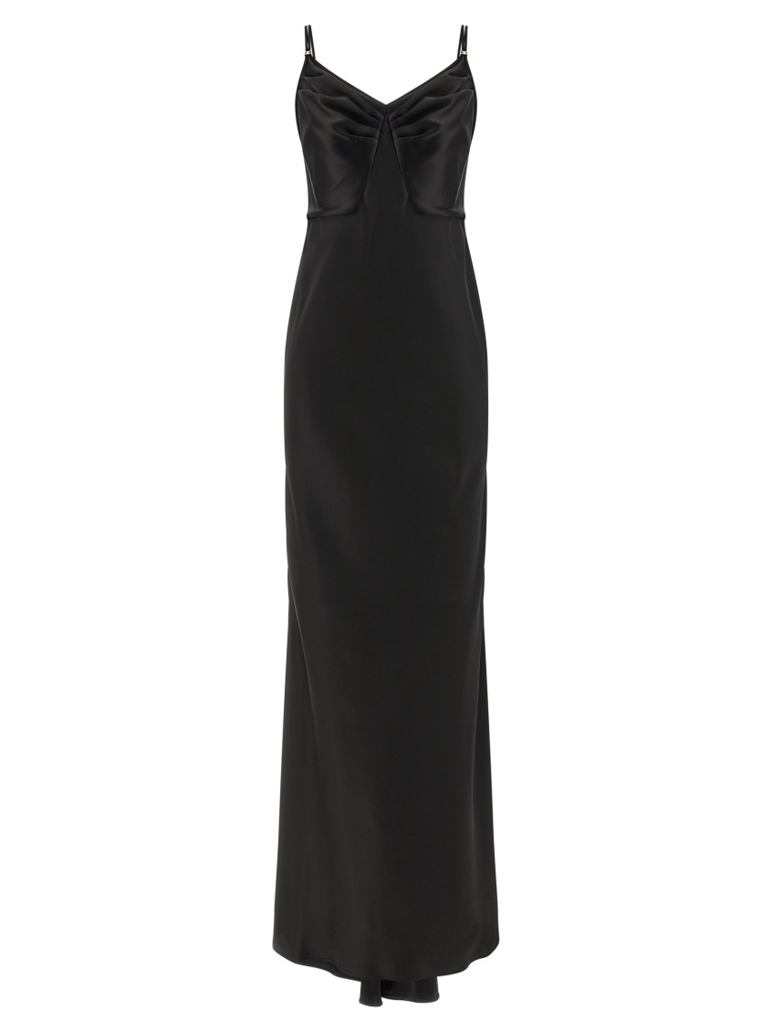 chinese dress ladies Elisabetta Franchi, Abito Lungo in Velluto e Paillettes con Cut Out Nero –  Formicashop main image 1