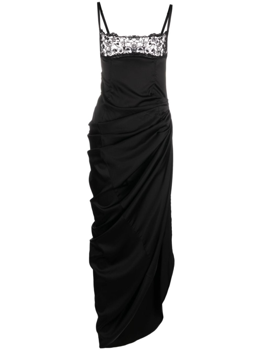 Jacquemus Embellished Neckline Ruched Spaghetti Straps In Black