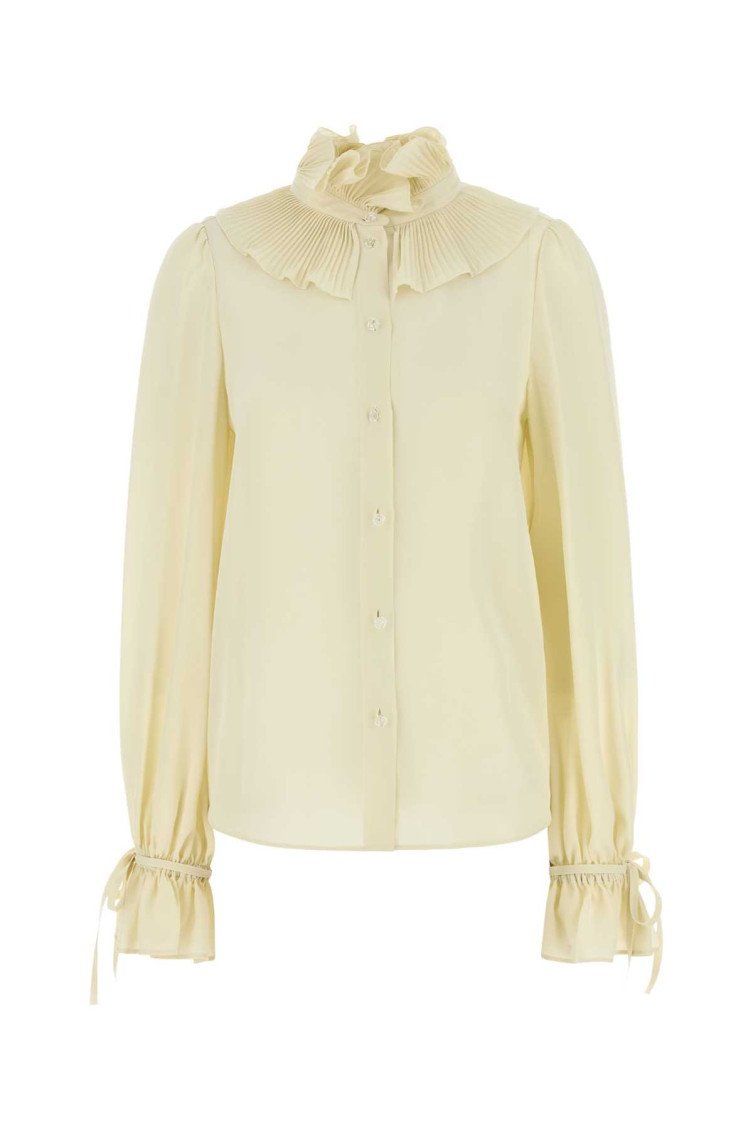 Valentino Silk Blouse With Ruffled Collar And Cuffs In Yellow