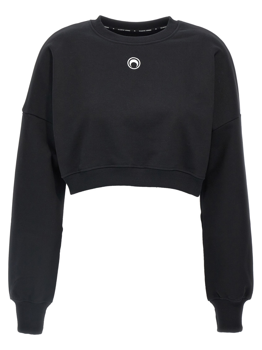 Marine Serre Cropped Black Long-sleeve Top With Minimalist Design In Black