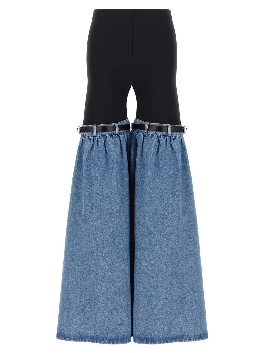Coperni Hybrid Denim & Jersey Flared Pants In Blue