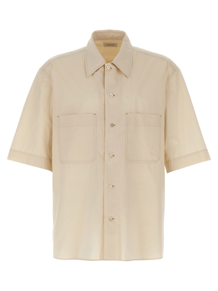 Lemaire Boxy-cropped Short-sleeved Shirt With Dual Chest Pockets In Neutral