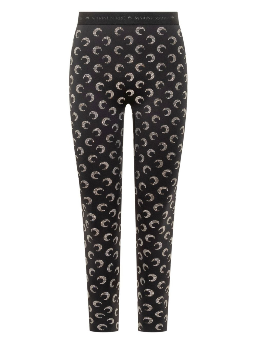 MARINE SERRE BLACK CRESCENT MOON-EMBELLISHED LEGGINGS 