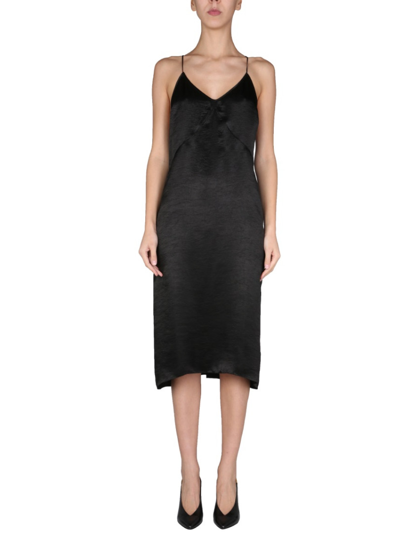 Dsquared2 Black Solid V Neck Midi Dress