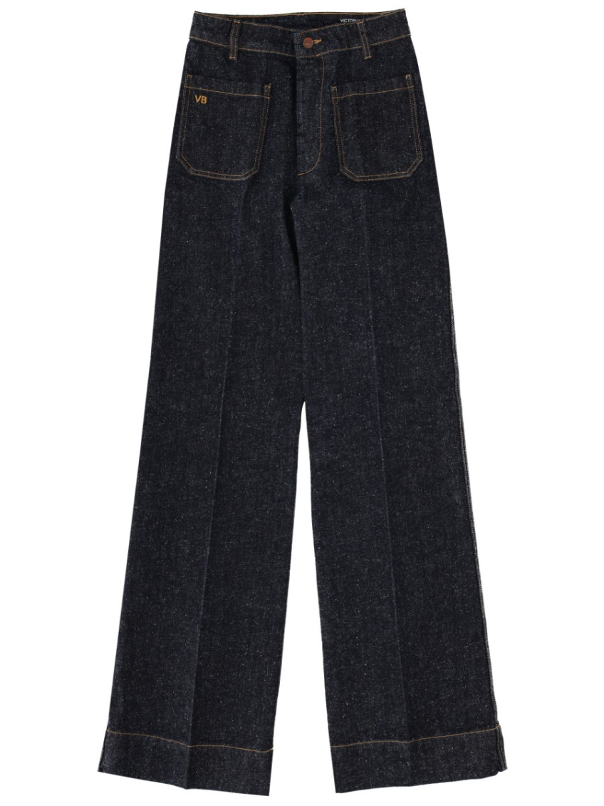Victoria Beckham Blue Flared High Rise Jeans In Black