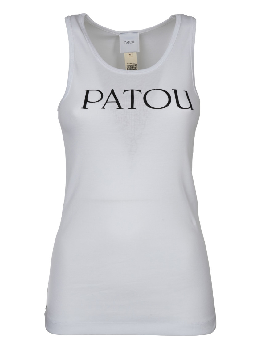 Patou Ribbed Sleeveless Cotton Tank With Round Neckline In White