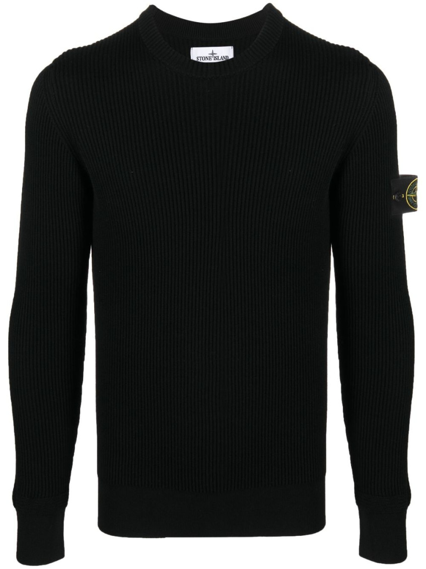 Shop Stone Island Black Logo-patch Knit Jumper