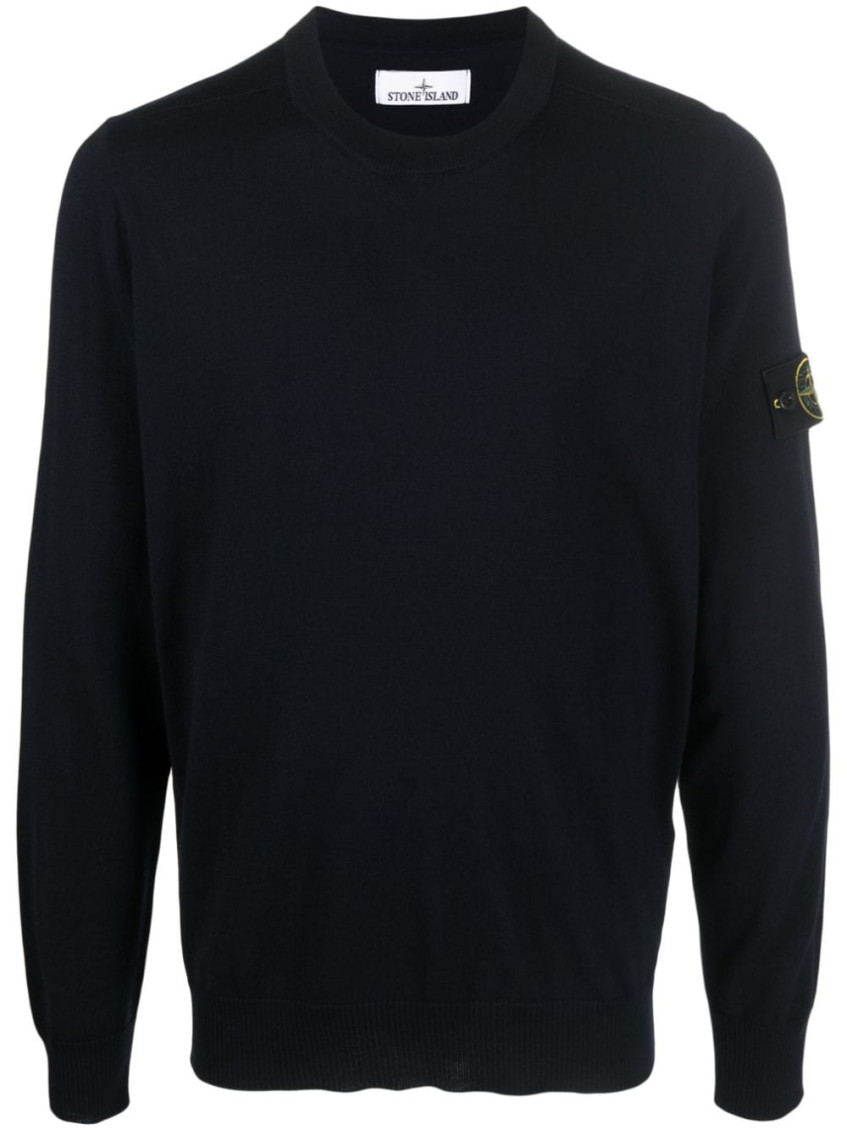 Shop Stone Island Dark Blue Logo-patch Knit Jumper