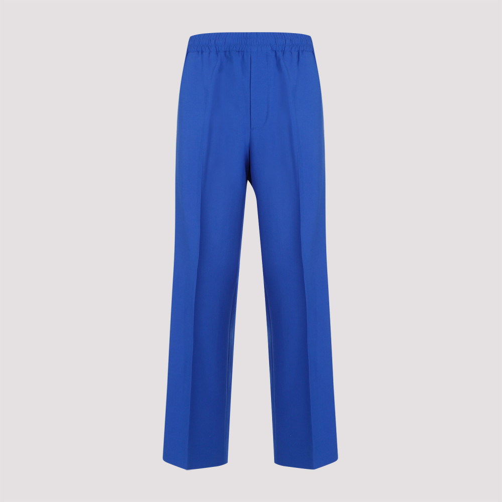 Gucci Brand-embroidered Slip-pocket Straight-leg Regular-fit Wool-blend Trousers In Royal Blue