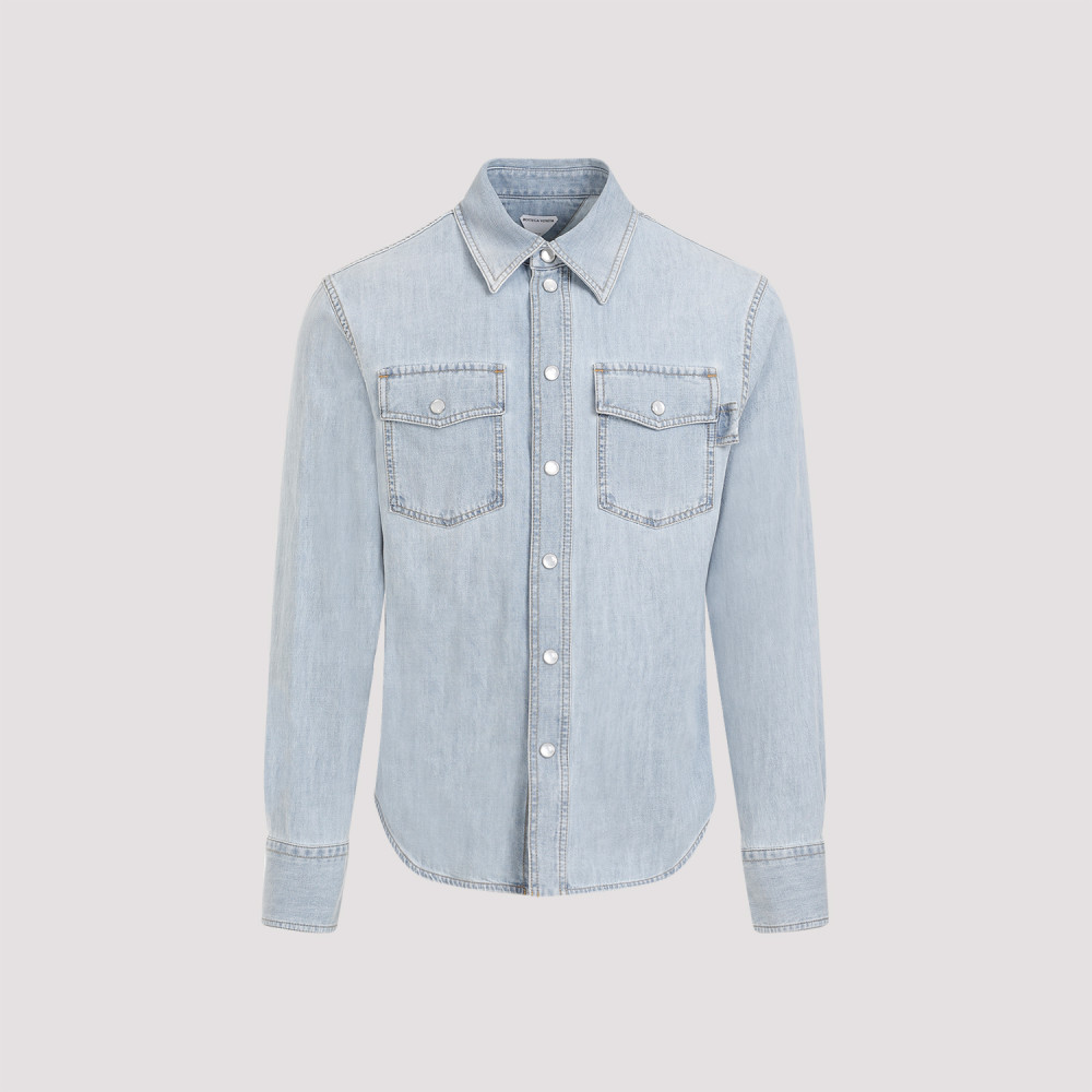 Bottega Veneta Bleached Light Denim Shirt In Light Blue