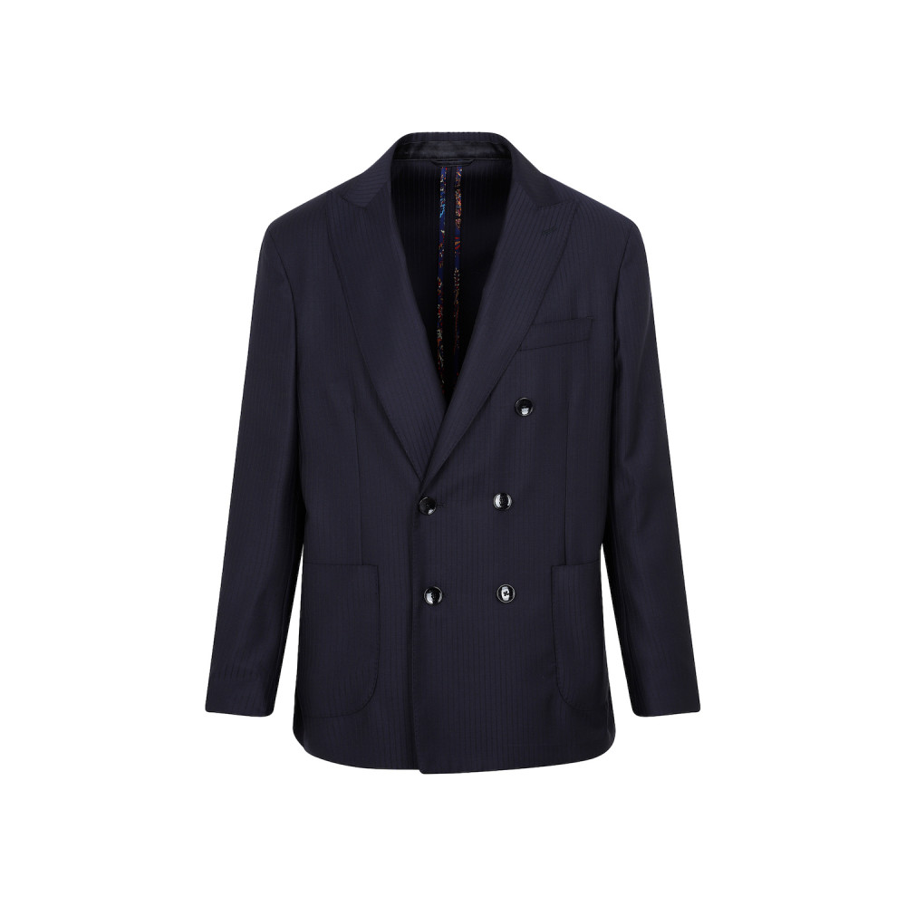 Etro Pinstripe-pattern Double-breasted Blazer In Navy Blue