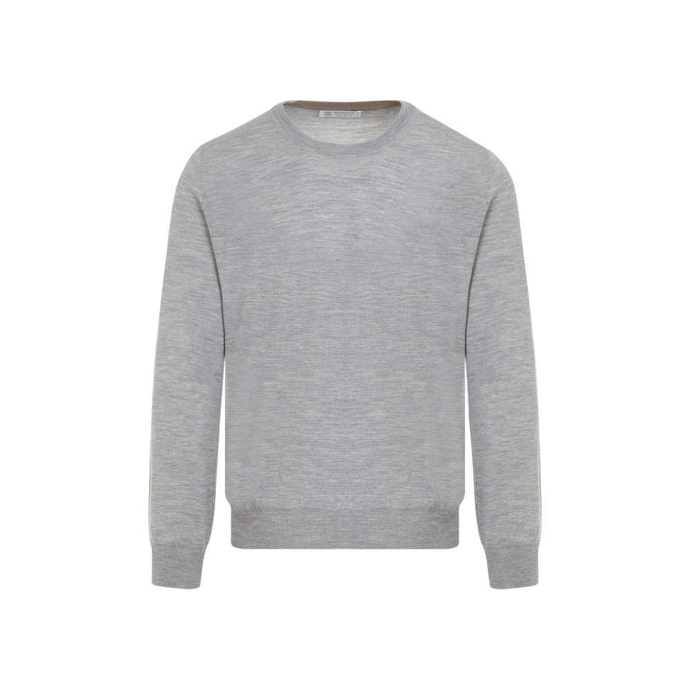 Brunello Cucinelli Wool And Cashmere Crewneck Sweater In Light Grey
