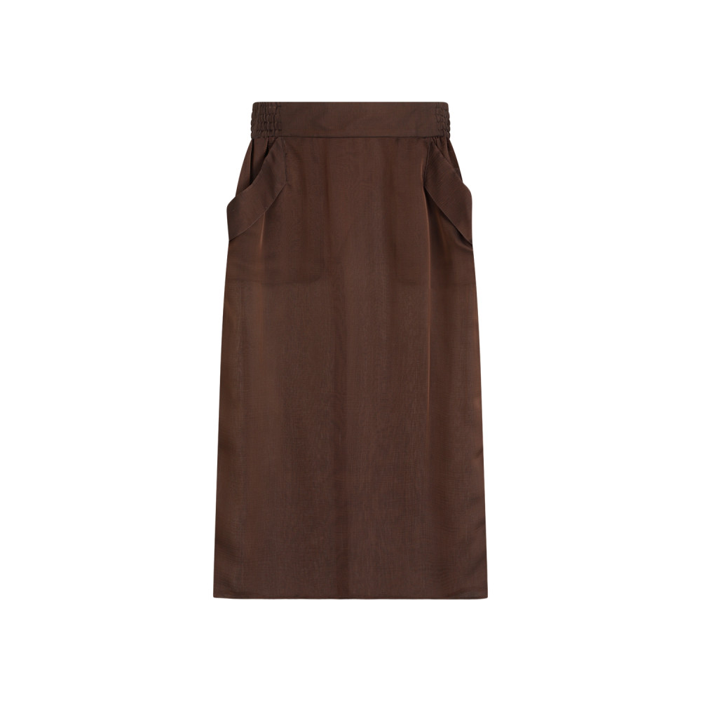 Saint Laurent Sheer Silk Midi Skirt With Elastic Waistband In Brown