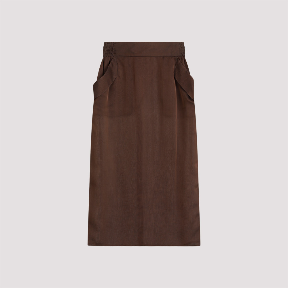 スカート SAINT LAURENT BROWN SILK SKIRT Saint Laurent Brown Silk Midi Skirt for Women Online USA at