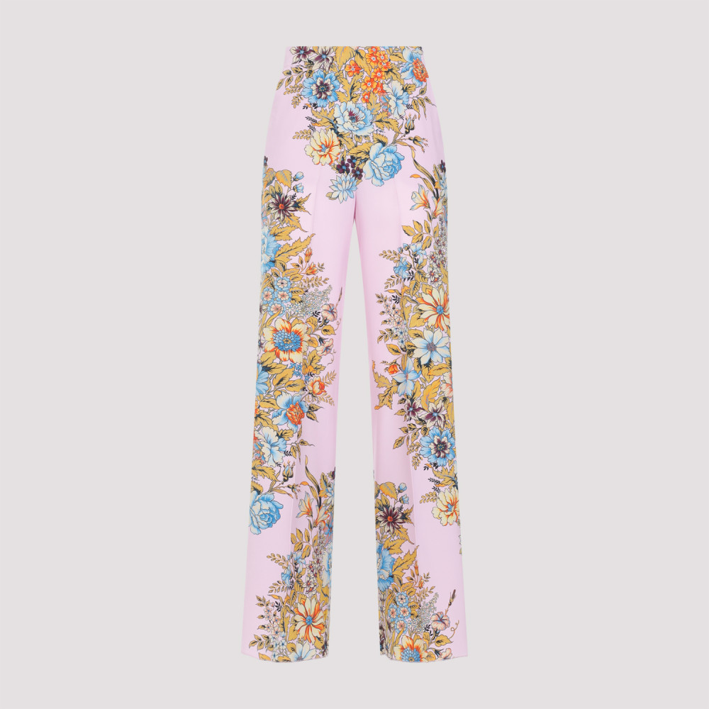 Etro Floral High-rise Silk Wide-leg Pants In Multicolor