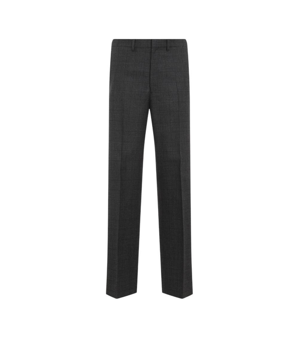 Prada Prince Of Wales Checked Wool Trousers In Dark Grey