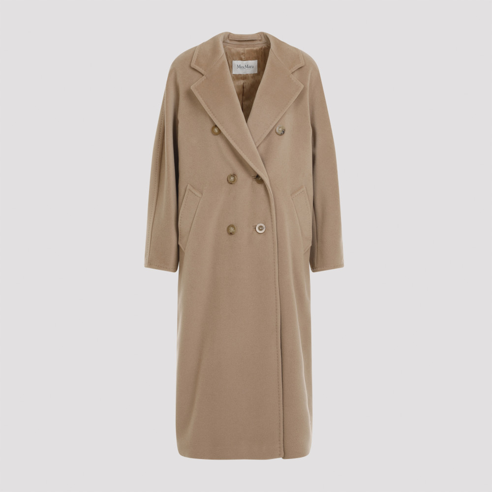 Max Mara Double-breasted Beige Wool-cashmere Coat With Tailored Silhouette In Brown