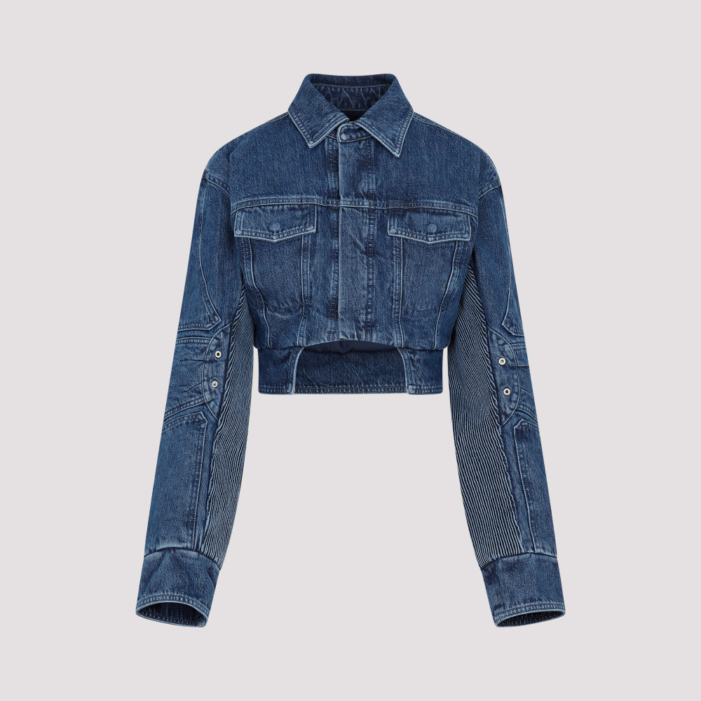 ダウンジャケット・コート OFF-WHITE WOMEN Motorcycle Hole Crop Jacket Blue Off-White Blue Motorcycle Hole Crop Jacket for Women Online