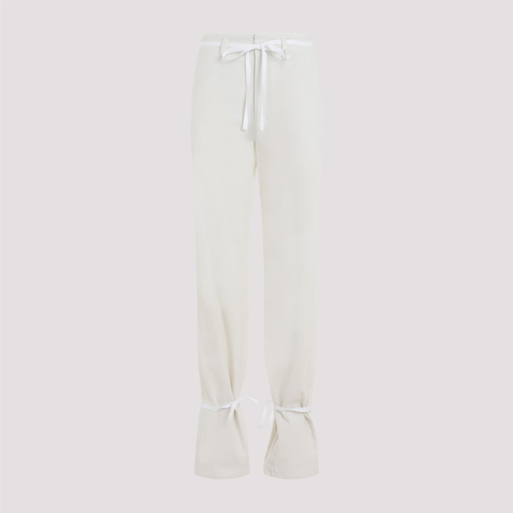 Lemaire Chalk White Cotton Straight Pants With Strings In White