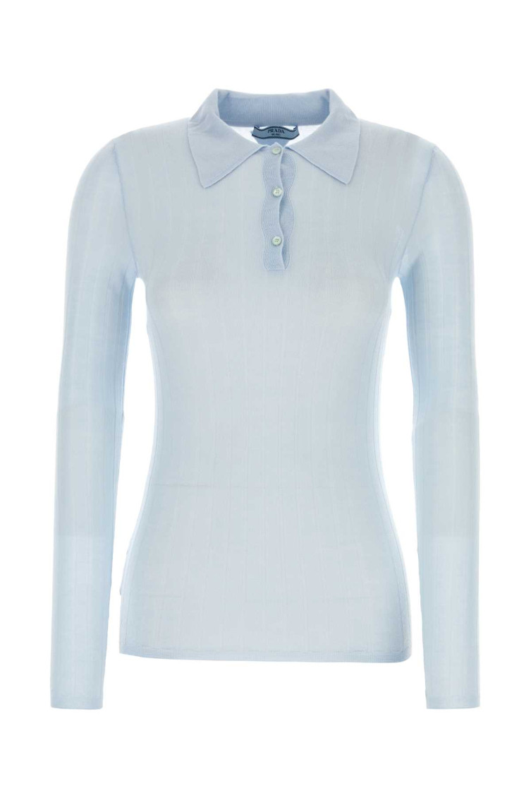 Prada Women's Pastel Cashmere Blend Polo Shirt In Light Blue