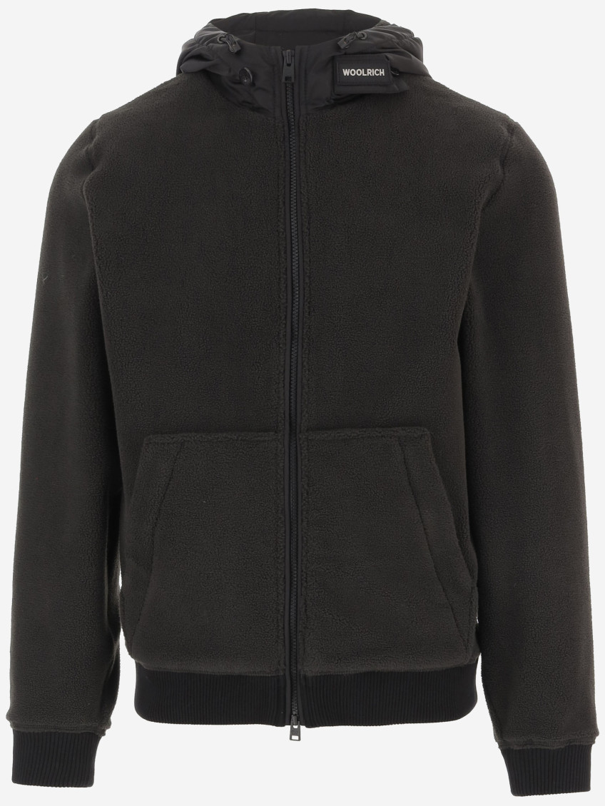 Woolrich Black Zip-up Logo Hoodie In Multi