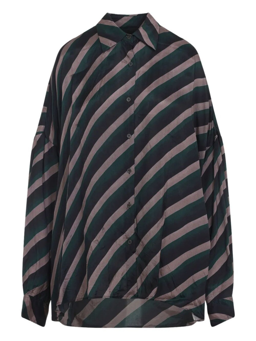 Dries Van Noten Striped Long Sleeve Casual Shirt In Green