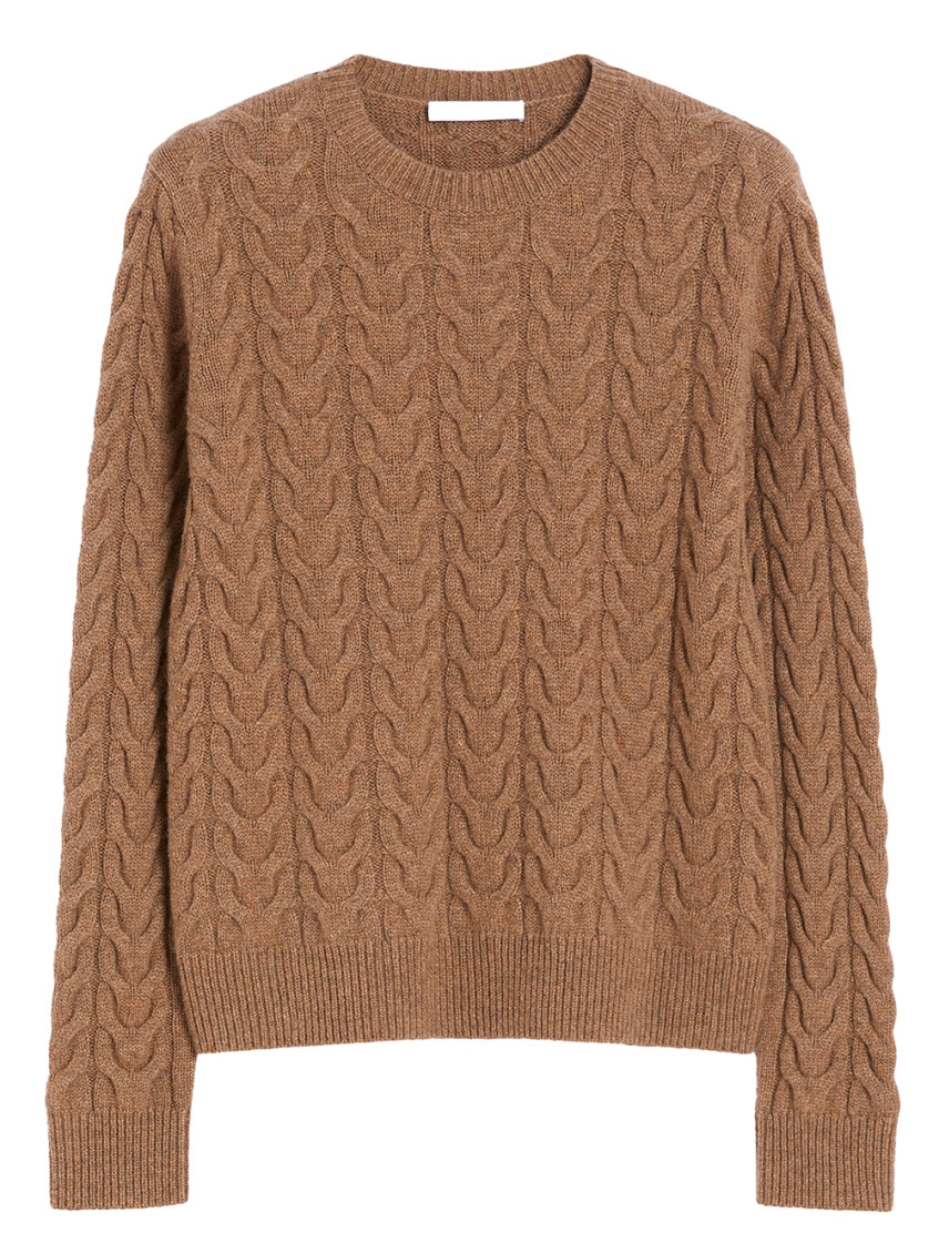 Max Mara Cable Knit Crew Neck Long Sleeve Sweater In Brown
