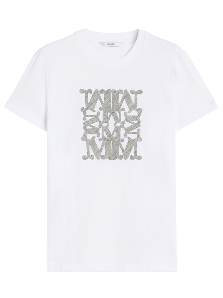 Max Mara Graphic Print Short Sleeve Crew Neck Top In White