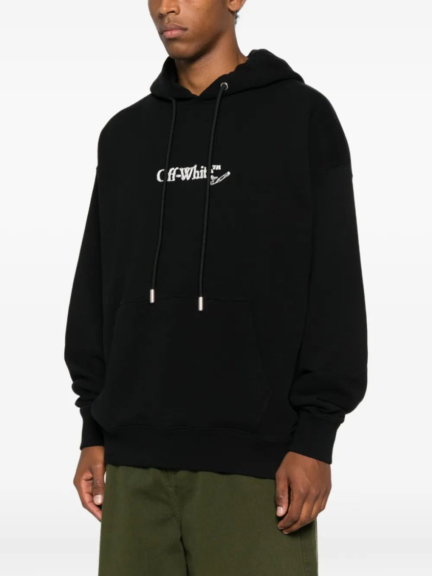 Off-white Back And Front Logo-embroidered Hoodie Clothing In Black