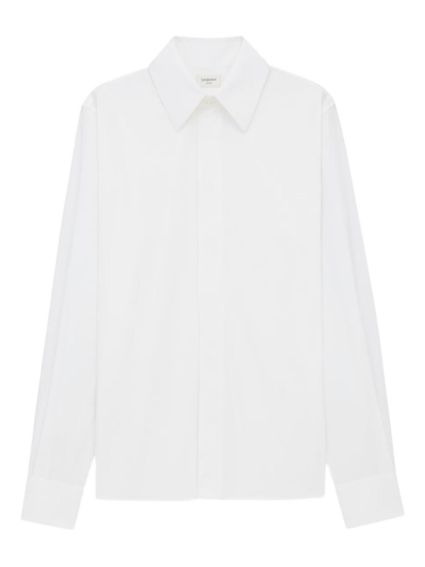 Saint Laurent Cassandre Shirt In Striped Cotton In White
