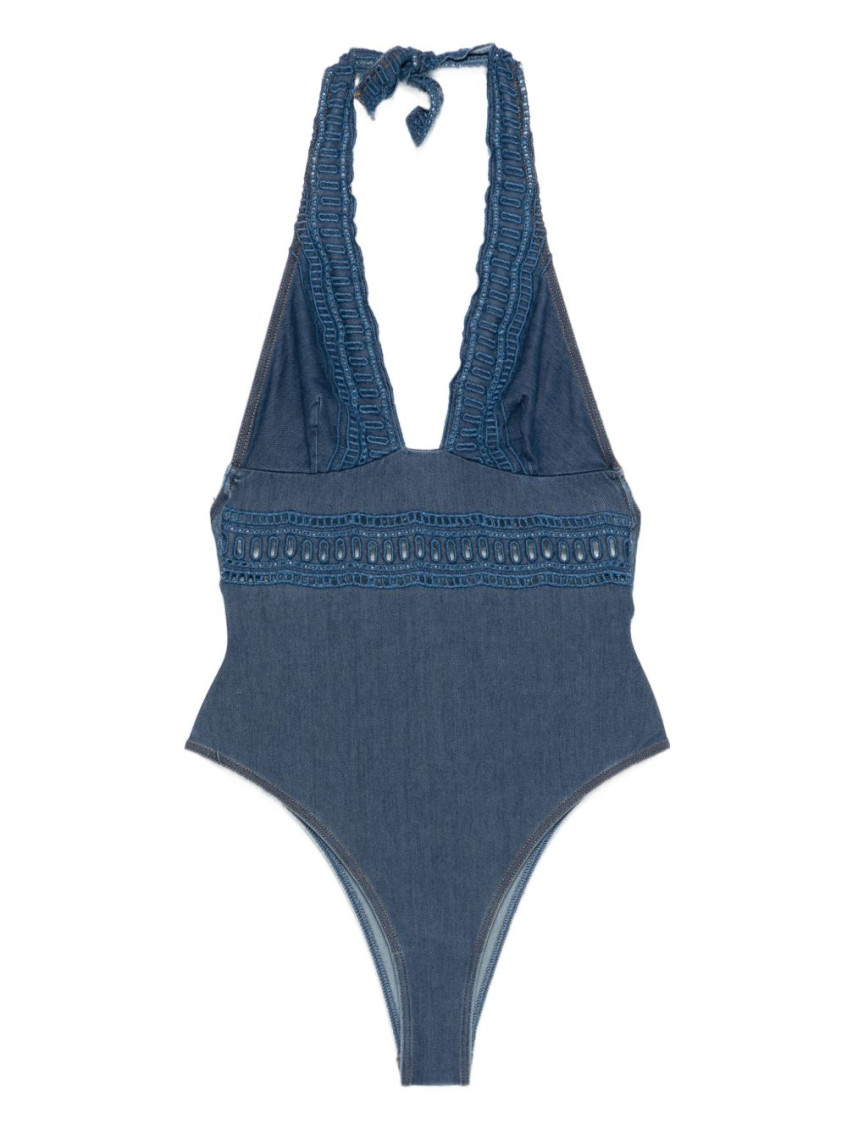 Ermanno Scervino Blue Lace-detail Swimsuit In Multi