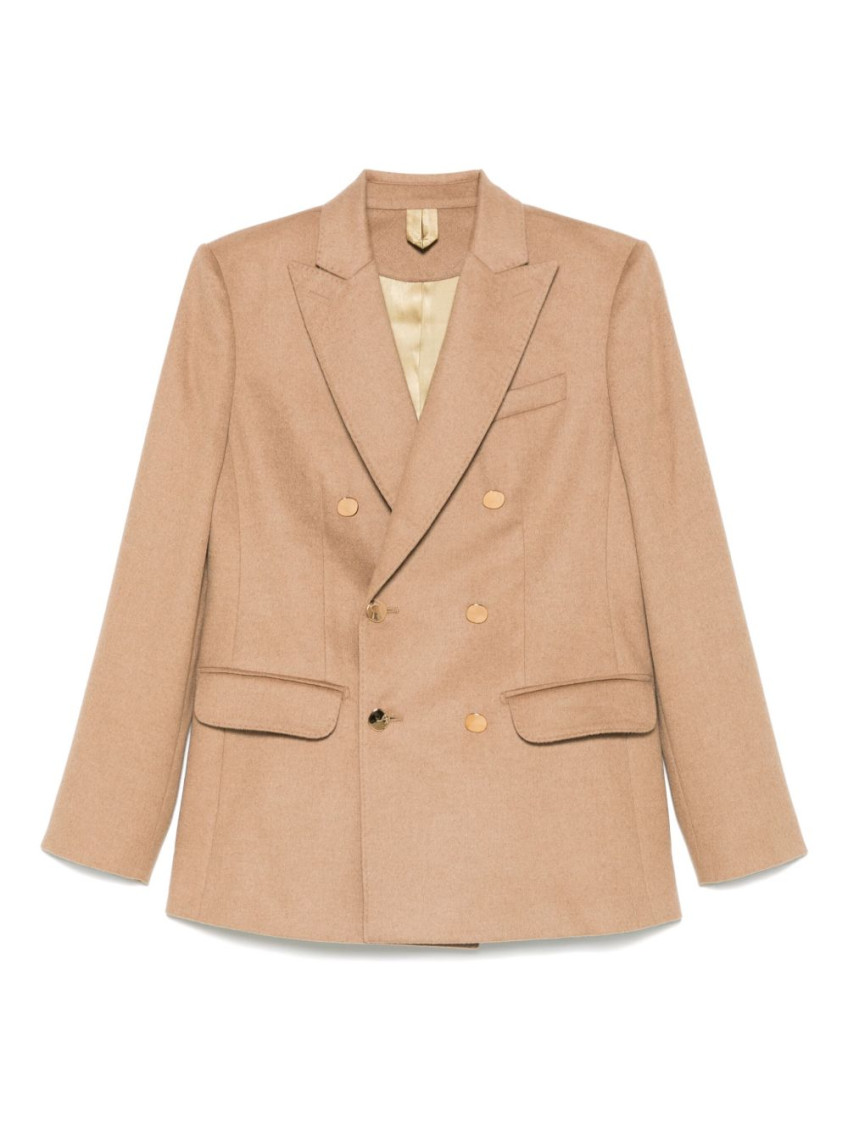 Max Mara Beige Solid Peaked Lapel Blazer In Brown