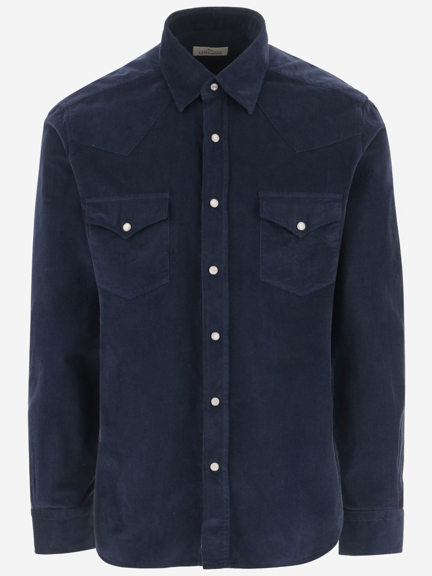 Alessandro Gherardi Navy Blue Long Sleeves Corduroy Shirt In Blue