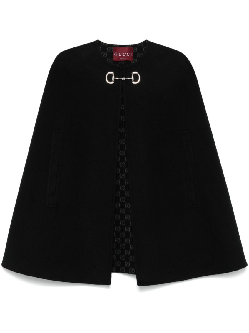 Gucci Wool And Silk Horsebit Cape In Black