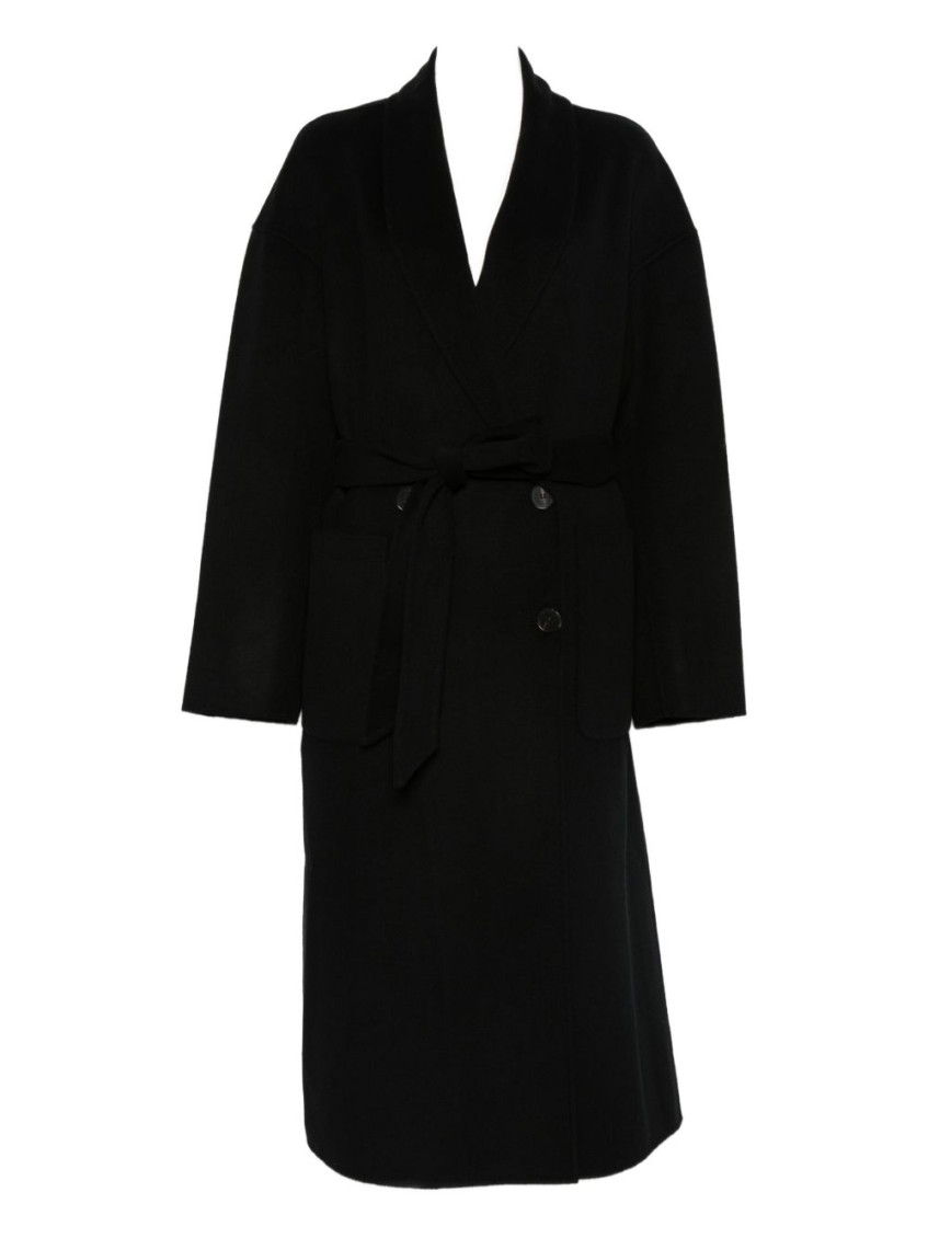 Iro Wool Coat With Belted Waist And Shawl Collar In Black