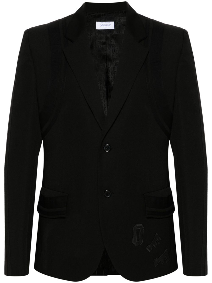 Off-white Virgin Wool Formal Vars Blazer With Logo Patch In Black
