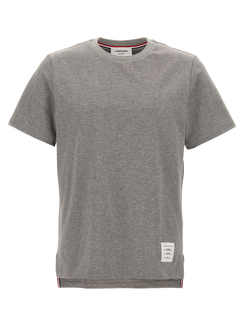 THOM BROWNE LIGHT GREY LOGO PATCH T-SHIRT