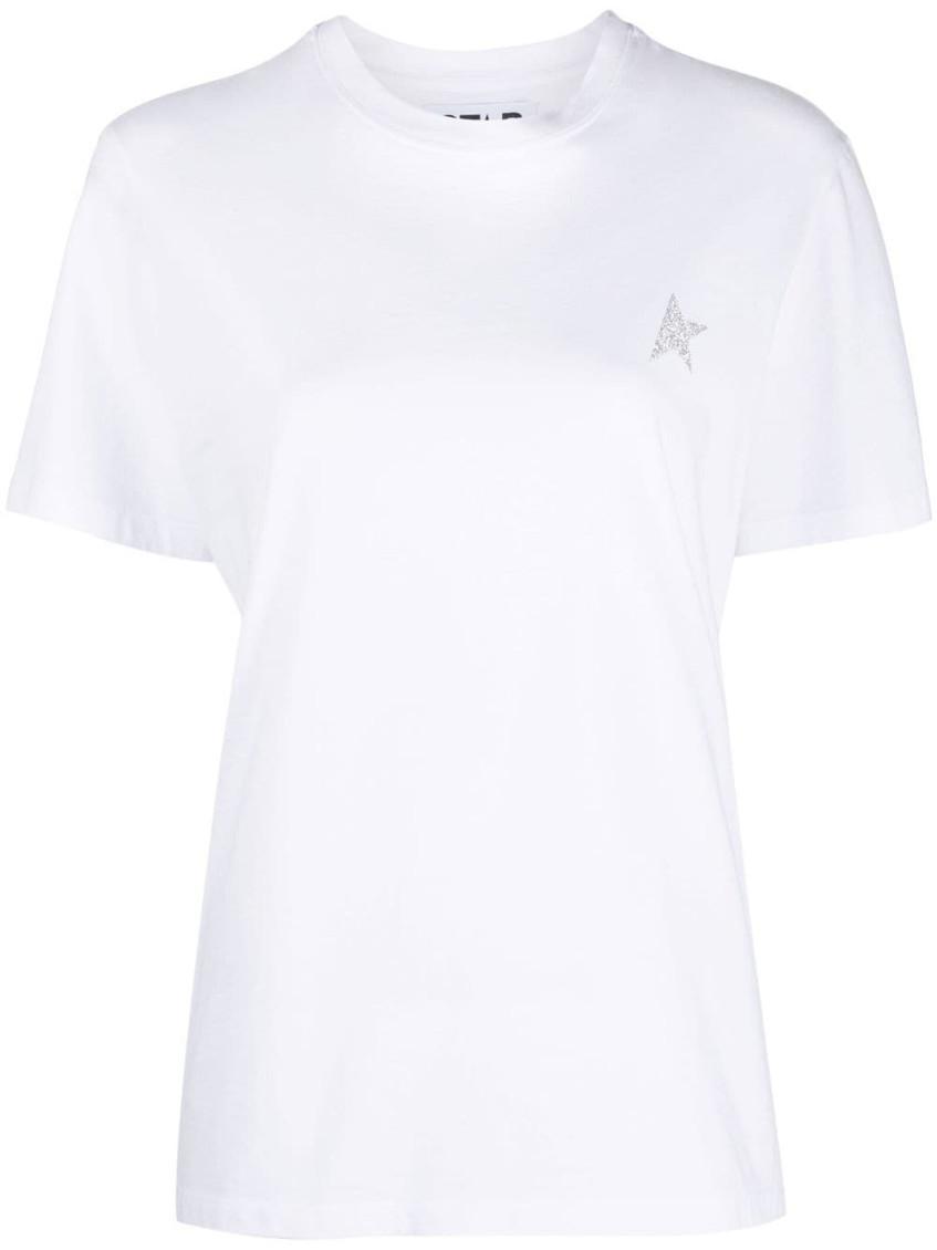 Golden Goose Star Collection T-shirt With Glittered Star On The Front In White