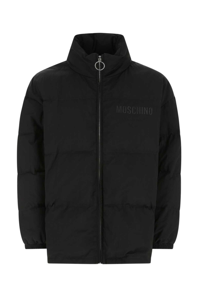 Moschino Quilted High Collar Jacket With Elasticated Cuffs In Black