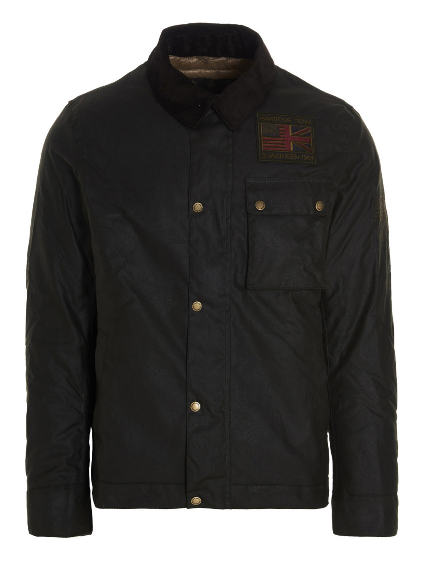 Barbour Weather-resistant Waxed Cotton Jacket With Corduroy Collar In Black