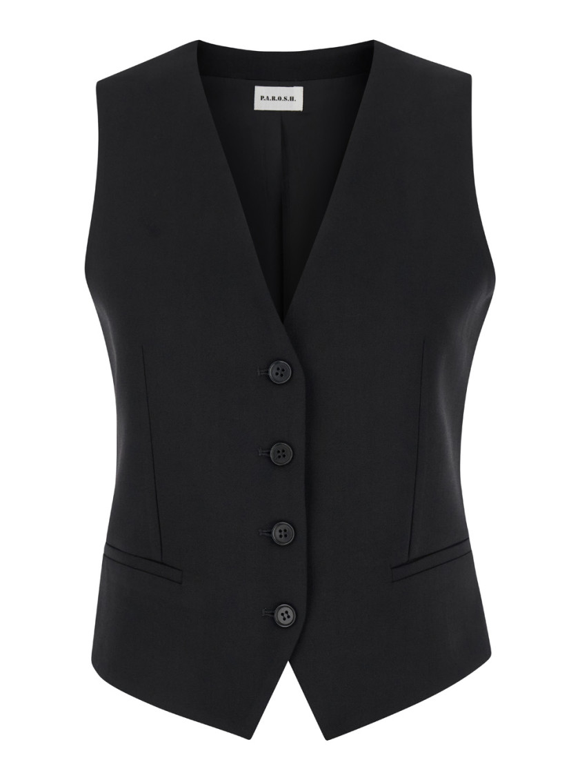 P.a.r.o.s.h Black Vest With Button Closure In Fabric Woman In Black