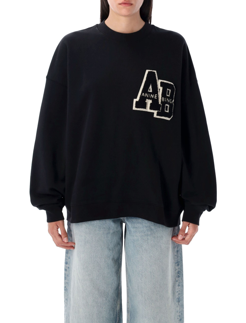 Anine Bing Black Crewneck Logo Sweatshirt In Multi