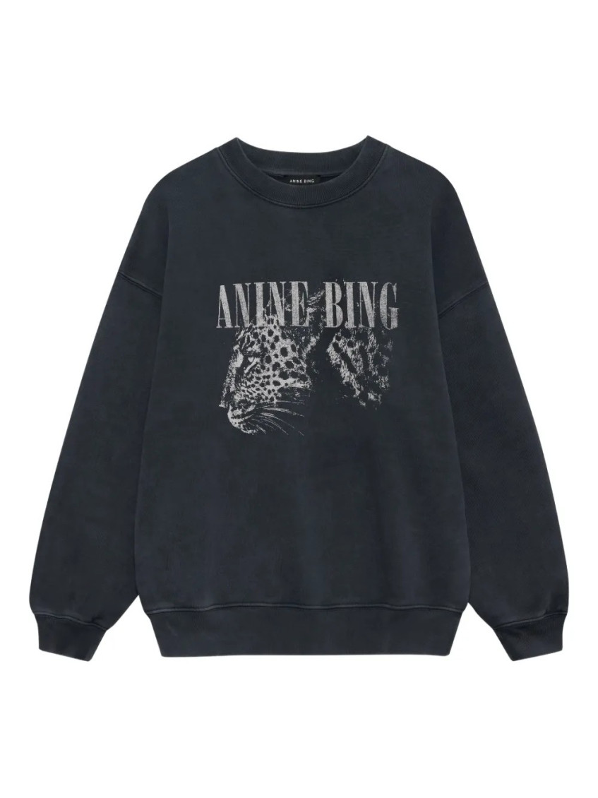Anine Bing Black Crewneck Graphic Sweatshirt