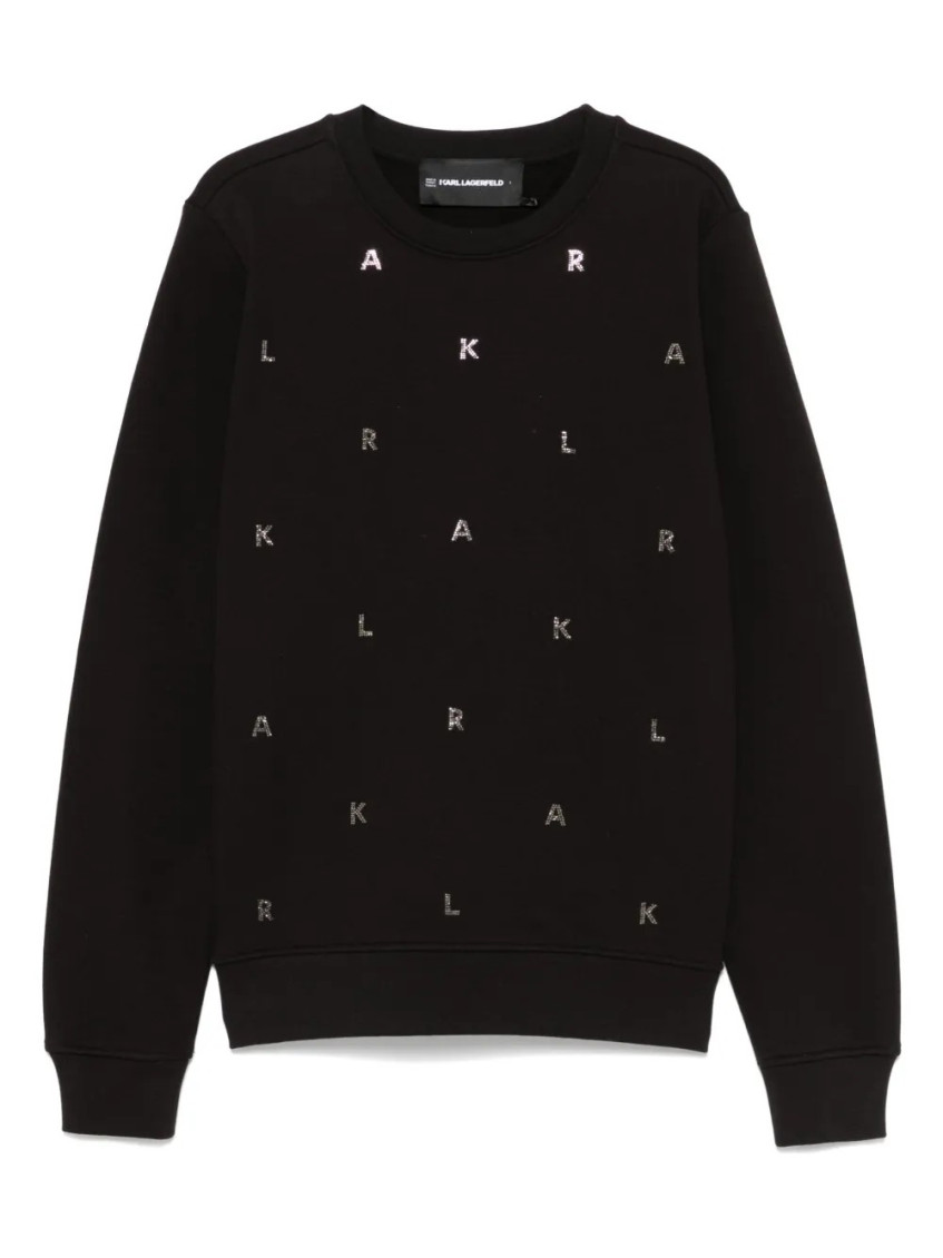 Karl Lagerfeld Black Logo Embellished Sweatshirt In Multi
