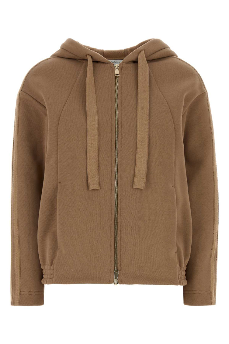 Max Mara Brown Stripe-detail Zip-up Hoodie In Animal Print