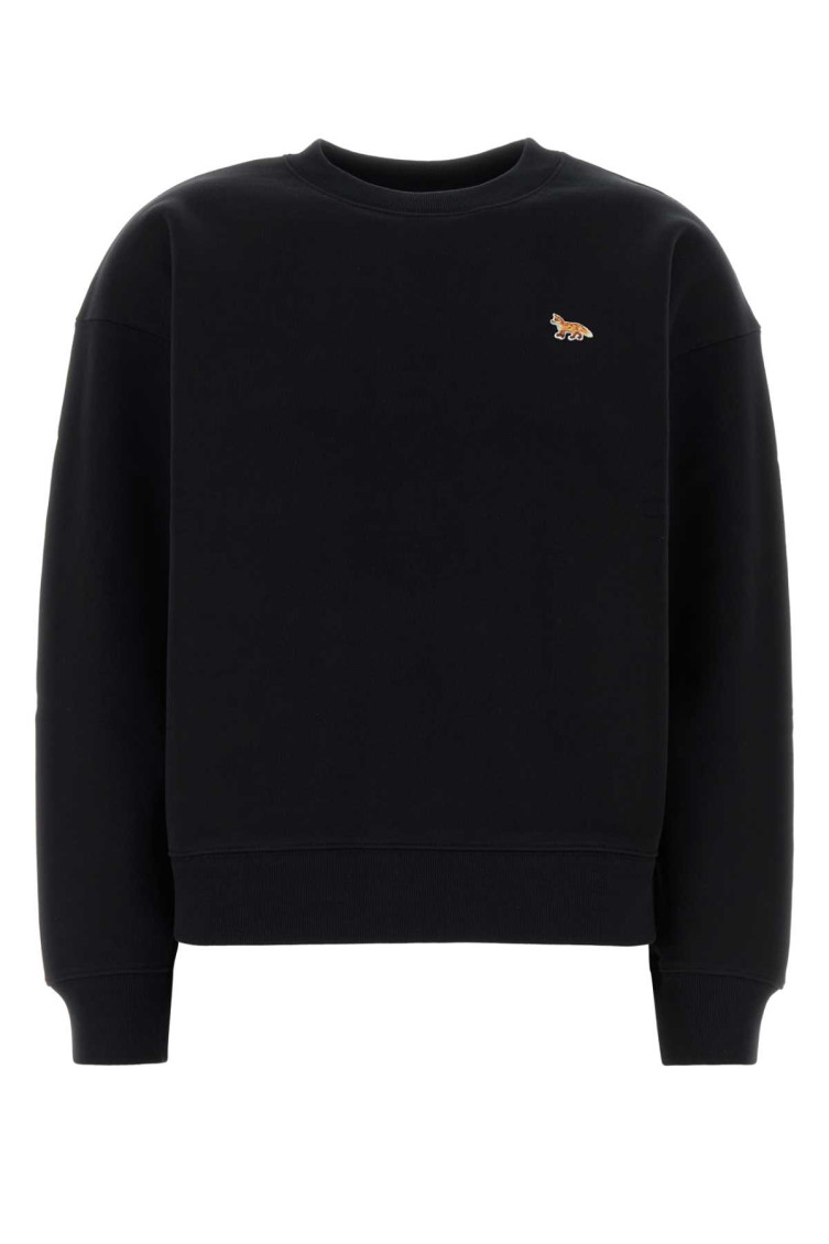 Maison Kitsuné Cotton Sweatshirt With Crew Neck And Ribbed Hem In Black