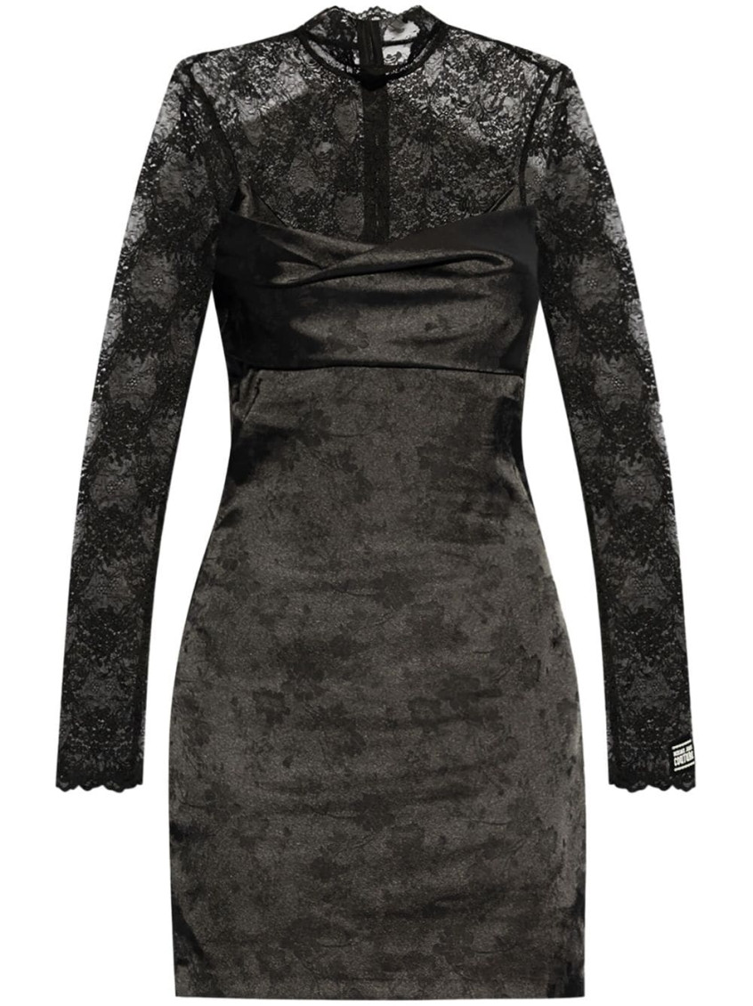 Versace Jeans Couture Long-sleeve Lace-panel Dress In Black